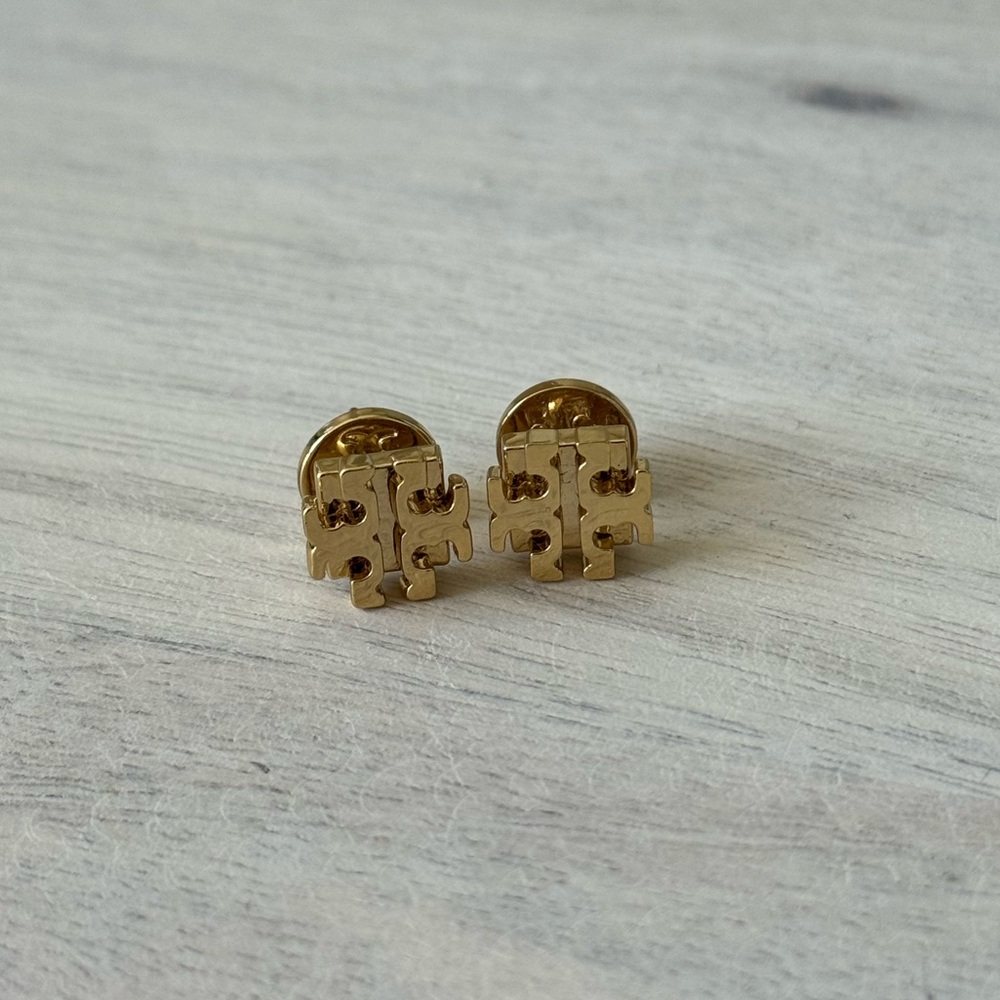 Tory Burch Logo Gold Stud Earrings